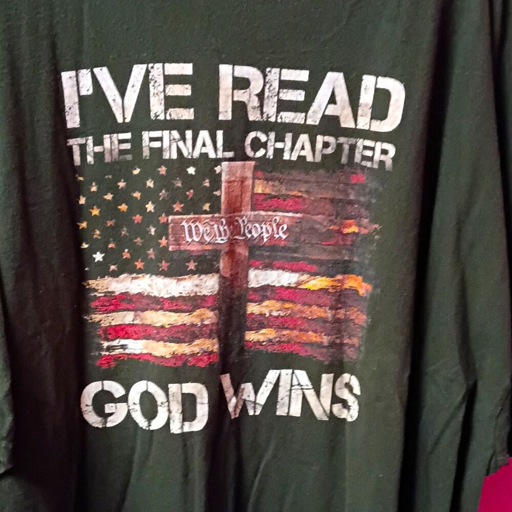 Gildan Heavy Cotton Men's 5XL Big & Tall Green Christian USA Flag Graphic Tee